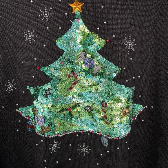 The Quacker Factory Sweater Womens Plus Size 1X Christmas Sequined Velour V-neck - Picture 3 of 11